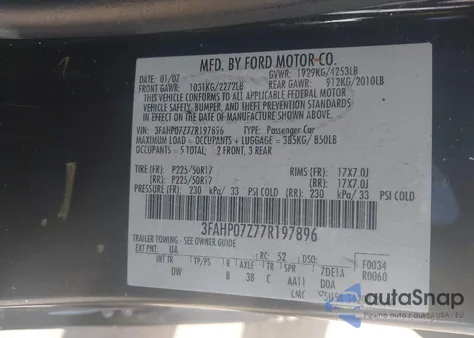 2007 Ford Fusion Se from USA, damaged, VIN 3FAHP07Z77R197896